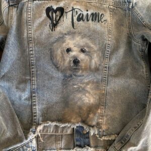 'Je taime' Handpainted Maltese vintage denim jacket